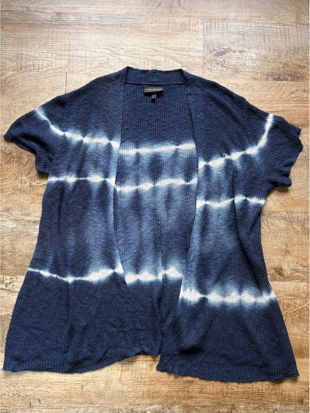 Lane Bryant Navy Blue Tie-Dye Short Sleeve Open Front Cardigan Size 24/26